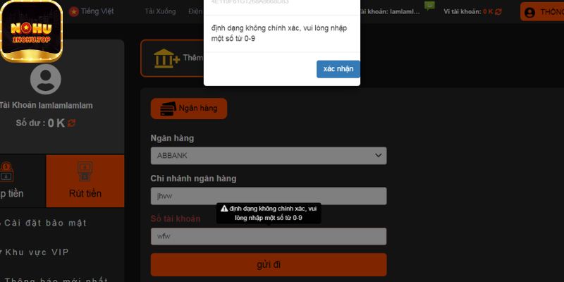 Những lỗi thường gặp khi giao dịch rút tiền Nohu